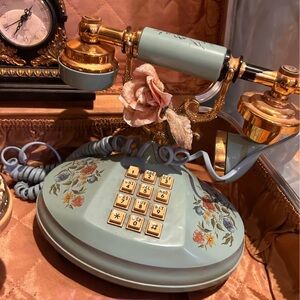 Vintage Floral French Phone with Gold Accents